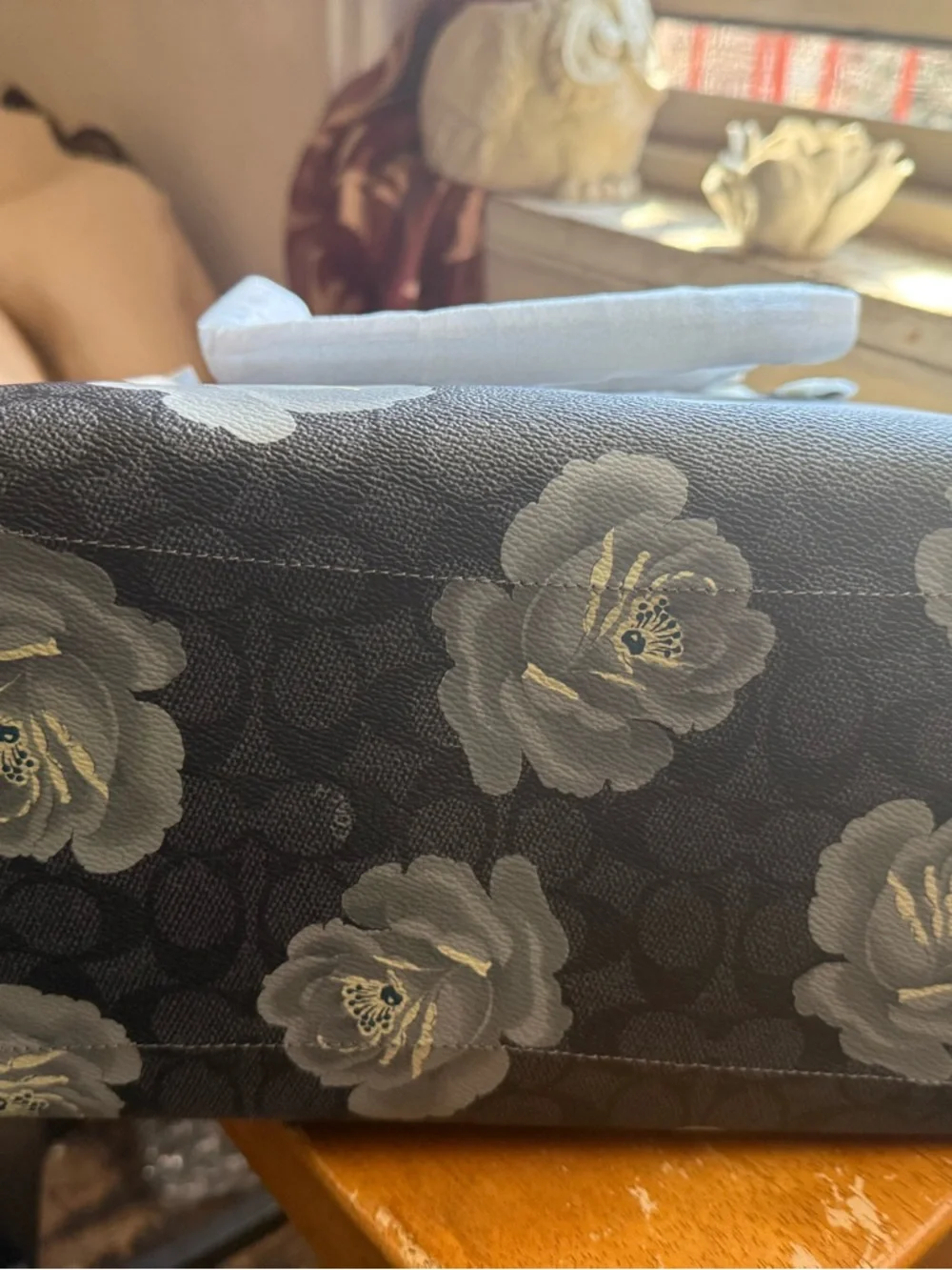 Coach Edie 31 Charcoal Sky Signature Rose Print Shoulder Bag Leather Canvas NEW - Picture 3 of 5